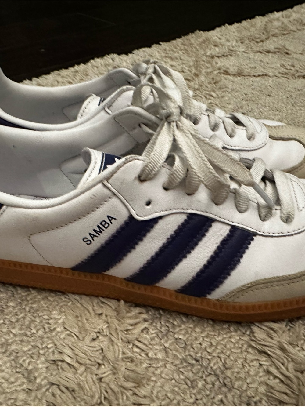 adidas Samba White and Navy Leather Sneaker - Picture 4 of 4